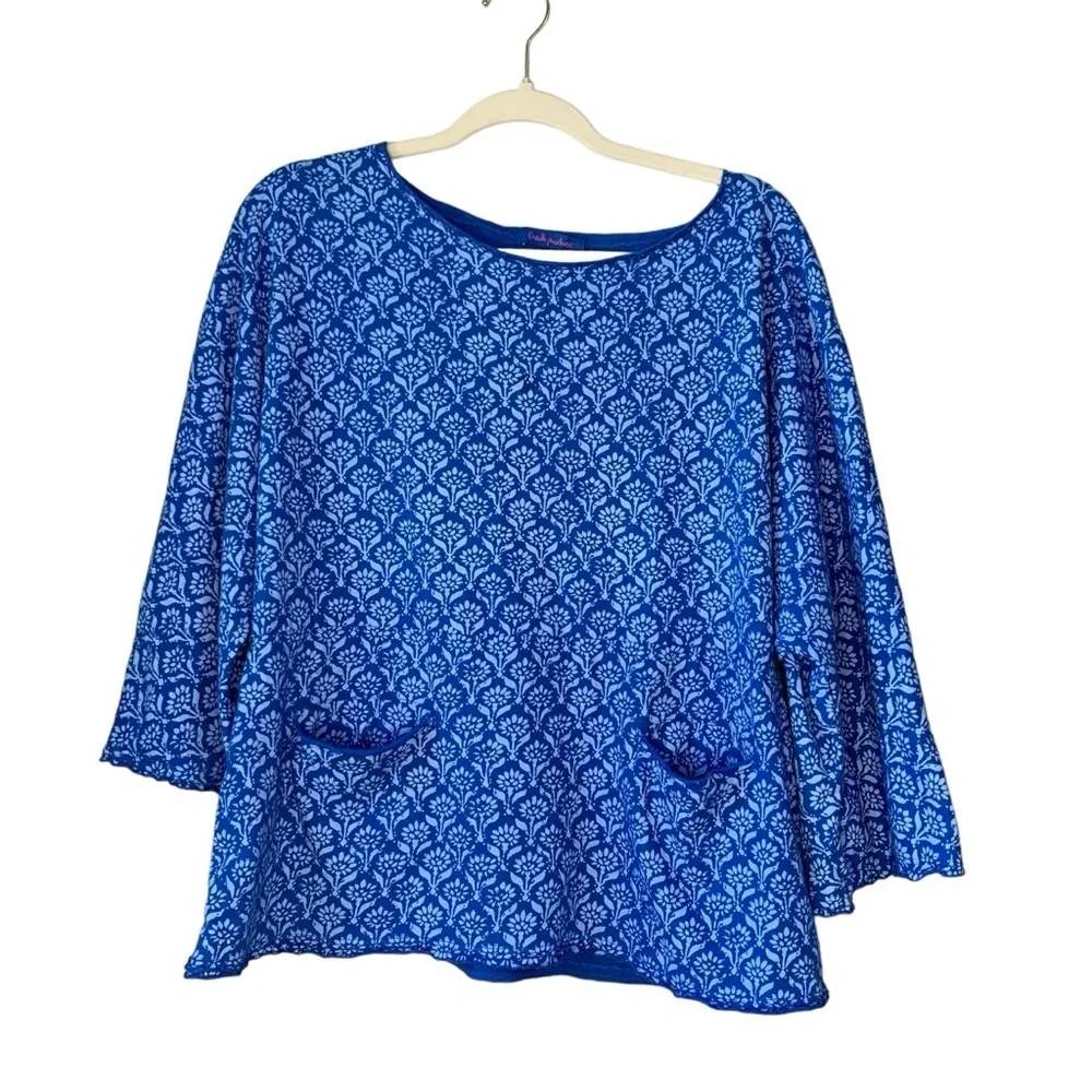 Fresh Produce blue floral‎ long sleeve top. Size XS/S